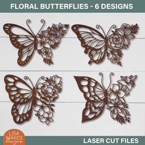 Borboleta floral svg Borboleta voadora com flores Arquivo de corte a laser Meia flor Borboleta modelo de borboleta Decoração de berçário Glowforge Cricut