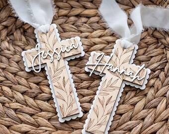 Personalized Name Cross SVG Laser Cut File Christian Keepsake Glowforge xTool Cricut Floral Cross Design Baptism Nursery Easter