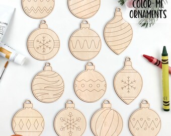 Color-Me Christmas Ornaments SVG Coloring Ornament Laser Cut Files Kids Christmas Craft DIY Classroom Activity Personalized Ornament SVG
