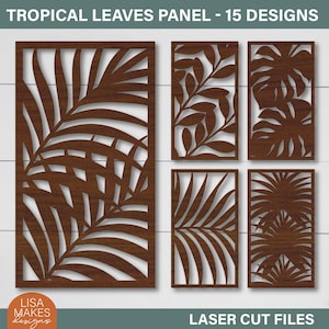 Panel de hojas tropicales SVG, patrón de plantas tropicales SVG, adornos de panel vertical SVG, archivos DXF, plantilla de corte láser de panel de pared floral, láser CNC