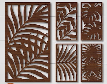 Tropical Leaves Panel svg Tropical Plants Pattern svg Vertical Panel Ornaments svg dxf files Floral Wall Panel Laser Cut Template CNC Laser