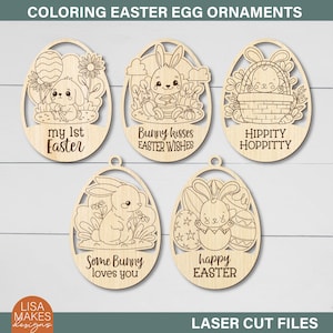 Adornos de huevos de Pascua para colorear, archivos cortados con láser, kit de pintura para niños con huevos de Pascua, kit de manualidades para niños, juego de pintura para huevos de madera, descarga digital