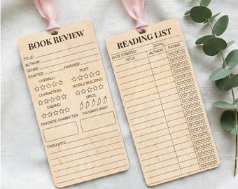 Reading Tracker Bookmark SVG Bundle Book Review And Reading List Laser Cut File For Glowforge Library Card Design Book Club Gift