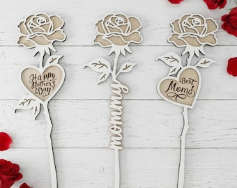 Mothers Day Rose SVG Bundle Personalized Gift Laser Cut Files Glowforge Cricut CNC Flowers For Mom Grandma Svg