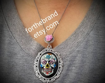 Handpainted Sugar Skull Necklace