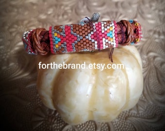 Red Tails Beaded Bracelet on Braided Leather