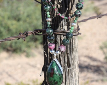 Ruby Zoite Two Strand Necklace with earrings