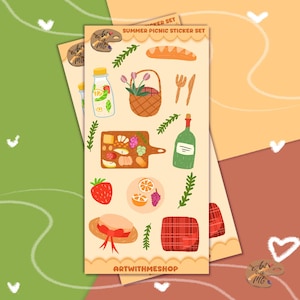 Summer Picnic Sticker Sheet - Fun Outdoor aesthetic, Picnic Basket, food, and More - Perfect for Scrapbooking, Journals, and Planners