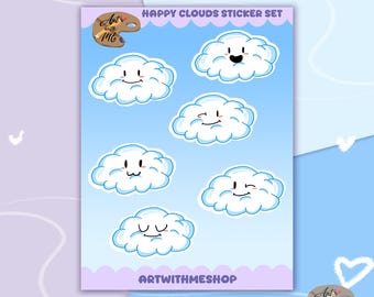 Happy Clouds Sticker Sheet: Kawaii Planner Decals