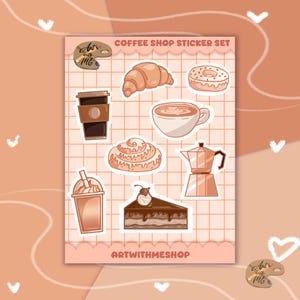 Coffee Shop Sticker Sheet - Cute Cafe Themed Stickers for Planners, Scrapbooks, and Journals - Coffee Lover Gifts