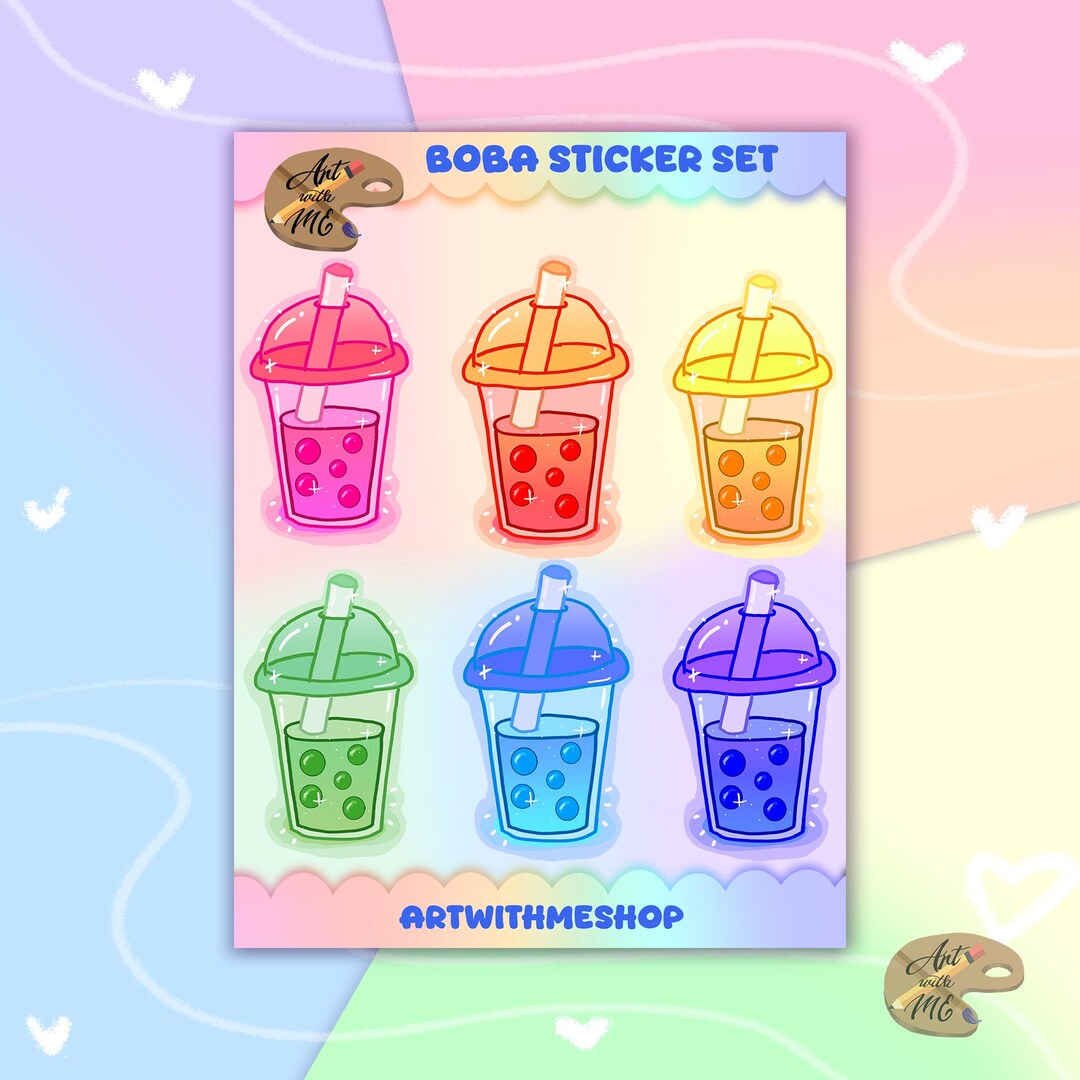 Cute Boba Tea Sticker Sheet | Kawaii Bubble Tea Stickers | Planner ...