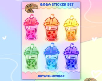 Kawaii Boba Tea Sticker Sheet | Waterproof Planner Stickers