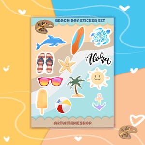 Beach Day Sticker Sheet: Waterproof Summer Planner Stickers