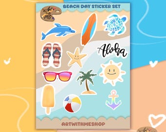 Beach Day Sticker Sheet: Waterproof Summer Planner Stickers