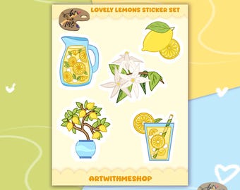 Lemon-Themed Sticker Sheet | Fresh Citrus Stickers for Planners, Scrapbooking, & Journals | Bright Lemonade Designs
