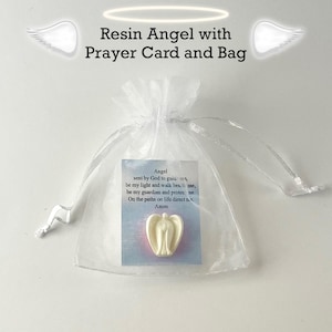 Taschen Engel Geschenk – Harz Engel mit Gebetskarte – Religiöses Gastgeschenk – Geschenk zur Taufe oder Erstkommunion