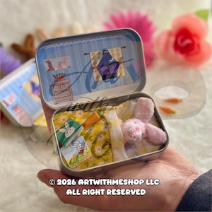 Tuck-in-Tins™, Bunny Plush Toy Miniature Bed Set, Pocket Surprise, Easter Basket Stuffer