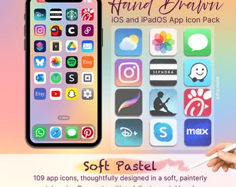 Hand-Drawn iOS App Icons | Soft Painterly Aesthetic iOS Theme Pack | Aesthetic App Icons for iPhone | Digital Download