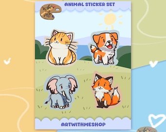 Kawaii Animal Sticker Sheet: Glossy Planner Stickers (4.5 x 6 in)