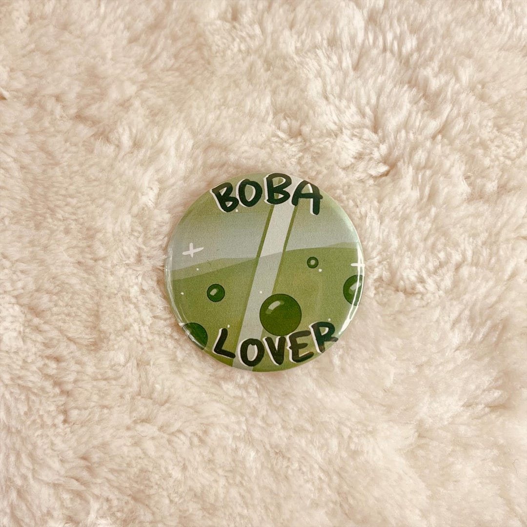 Green Boba Tea Button Pin: 'boba Lover' Design - Etsy