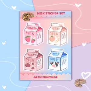 Kawaii Milk Sticker Sheet: Pastel Dairy Stickers, Waterproof Vinyl