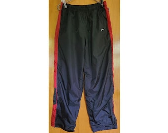 Vintage Nike Men's Track/Sweatpants - Nylon - Lined - Black & Red - Sz Medium