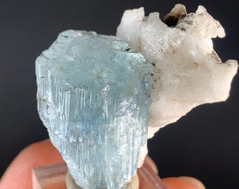 11.2 Gram, Natural Etched Sky Blue Aquamarine Crystal Combine With Feldspar