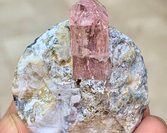 Natural Imperial Pink Topaz Crystal with Quartz Matrix, Pakistan Origin