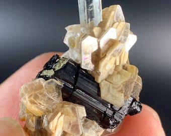 10.6 Gram, Natural Thumbnail Size Aquamarine Crystal Combine With Star Muscovite And Schrol