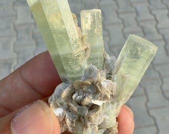 25.5 Gram, Very Fine Quality Double Terminated Heliodor Crystals Combine With Muscovite Mica