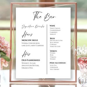 Signature Cocktail Sign, Signature Drink Sign, Bar Menu, Wedding Drink Sign, His and Her Drinks, Bride and Groom Drink, Editable Template