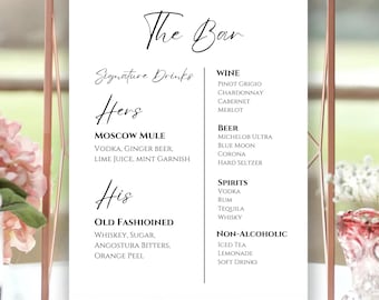Signature Cocktail Sign, Signature Drink Sign, Bar Menu, Wedding Drink Sign, His and Her Drinks, Bride and Groom Drink, Editable Template