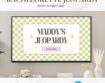 Bachelorette Jeopardy Game Template | Bridal Jeopardy PowerPoint Game Template | Green Retro Bachelorette Party Game | Editable in Canva