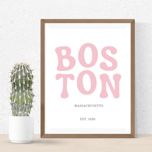 Boston Typography Art Print | Pink Groovy Boston Print | Massachusetts City Art | Boston Art Multiple Sizes | Digital Download