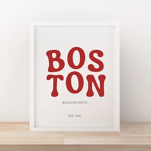 Boston Typography Art Print | Red Groovy Boston Print | Massachusetts City Art | Boston Art Multiple Sizes | Digital Download