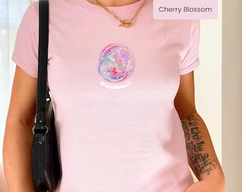 Baby Tee Kiss All The Time Disco Occasionally | Disco Ball Harry Graphic Tee | Y2K Baby T-shirt | Artist Style T-Shirt