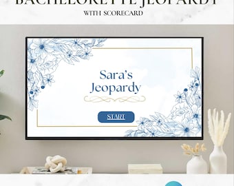 Bachelorette Jeopardy Game Template | Bridal Jeopardy PowerPoint Game Template | Blue Elegant Bachelorette Party Game | Editable in Canva