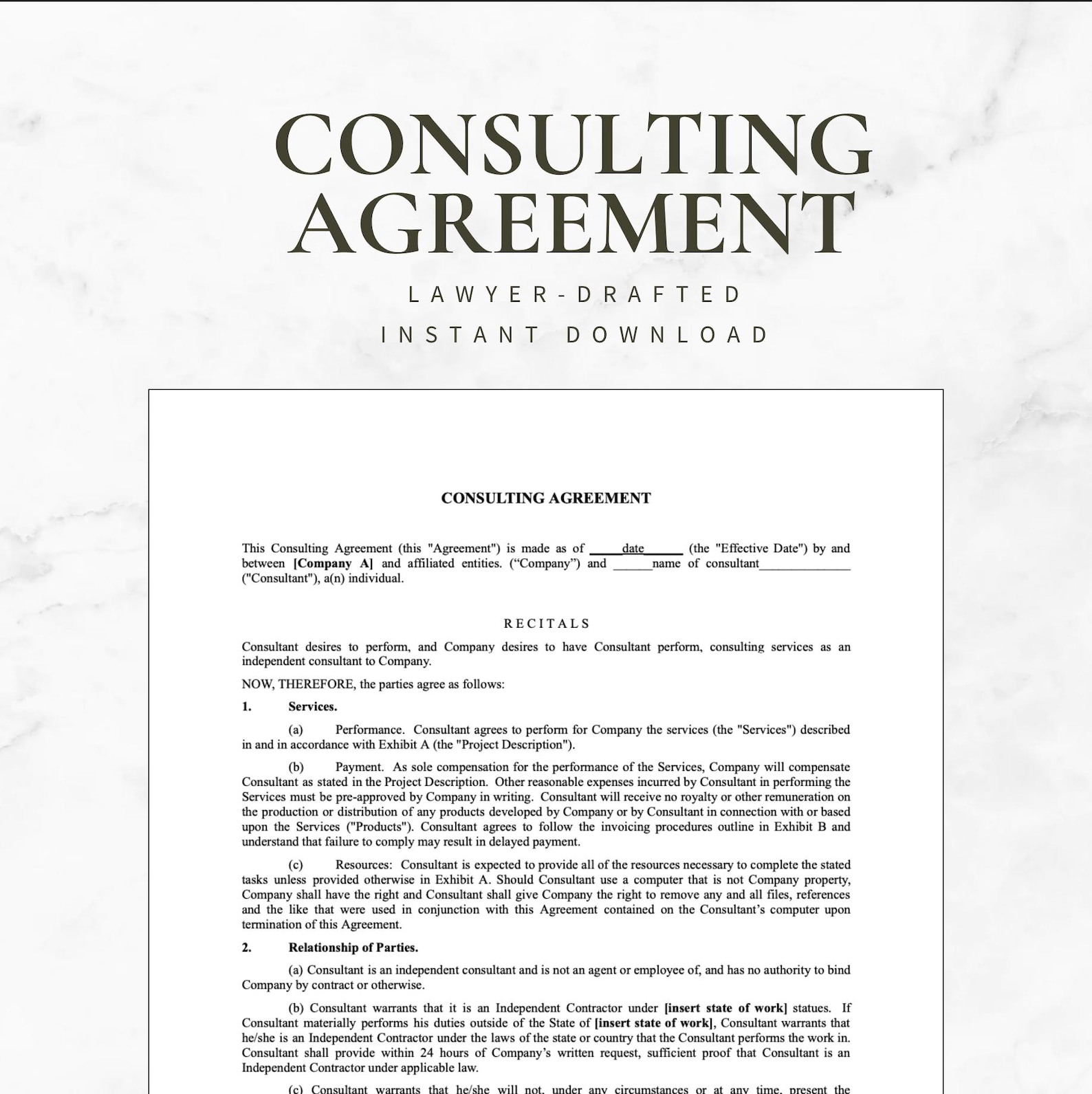 Consultant Service Agreement Template, Consulting Contract ...