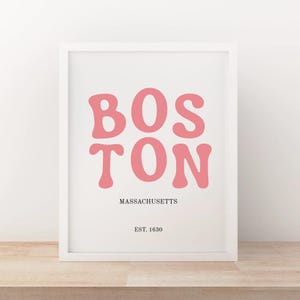 Boston Typography Art Print | Pink Groovy Boston Print | Massachusetts City Art | Boston Art Multiple Sizes | Digital Download