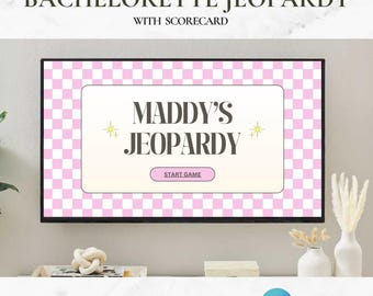 Bachelorette Jeopardy Game Template | Bridal Jeopardy PowerPoint Game Template | Pink Retro Bachelorette Party Game | Editable in Canva