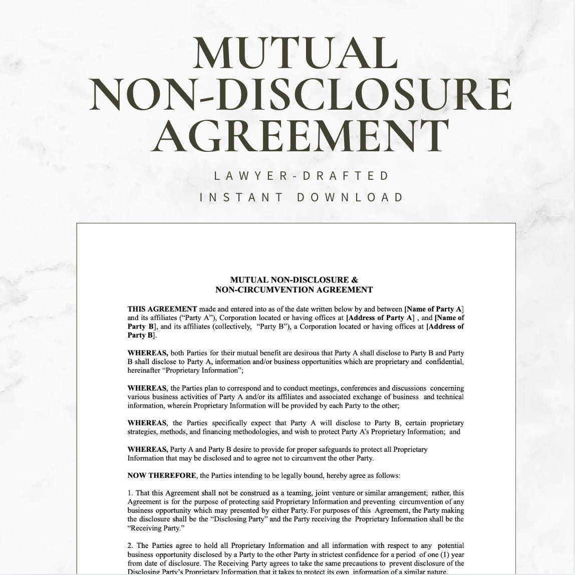 Editable Non-disclosure Agreement Template, NDA Agreement Contract ...