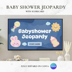 Baby Shower Jeopardy Game Template | Cute Baby Animal Bachelorette Party Game | Shower Jeopardy PowerPoint Game Template | Editable in Canva