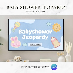 Baby Shower Jeopardy Game Template | Cute Baby Animal Bachelorette Party Game | Shower Jeopardy PowerPoint Game Template | Editable in Canva