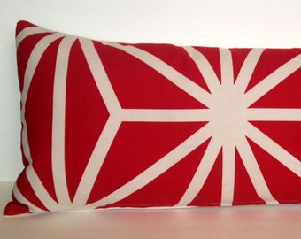 24 "x 12" Duralee rectángulo Lumbar almohada cubierta rubí rojo crema marfil Union Jack Rock geométrico moderno inglés Punk Ikat