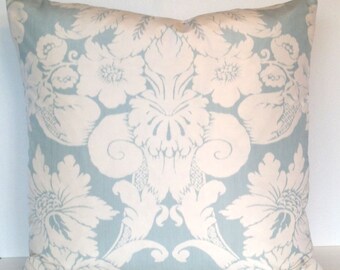24" x 24" Schumacher Square Pillow Cover Damask Floral French Country English Cottage Lucienne Mineral Mineral Blue Robin Egg Shabby Chic