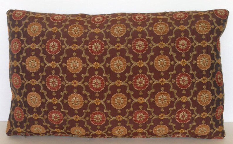 20 x 12 Lumbar Throw Pillow Cover Brocade Damask Floral Scrolls Brown Rust Gold Tradicional Decorativo Francés Country Boho Boho Gypsy imagen 1