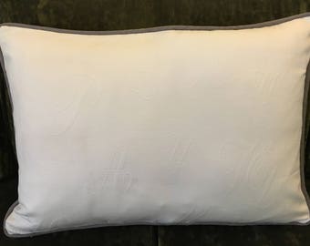 25 "x 18" lumbar Matelasse letras Euro Throw almohada cubierta blanco lino gris decorativo acento francés Country Cottage Tradicional