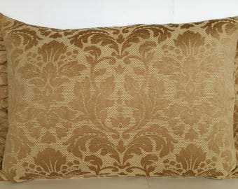 25 "x 18" Lenden Rechteck Kissen Abdeckung Chenille Damast Blätter braun Gold Kamel Französisch Land englischen Cottage Shabby Chic