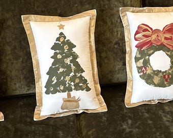 Hand Painted One of a Kind Christmas Holiday Pillows - Set of 5
