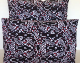 Square Lumbar Decorative Throw Pillow Cover Paisley Boho Bohemian Handkerchief Cowbow Country Black Red White Cotton Twill denim